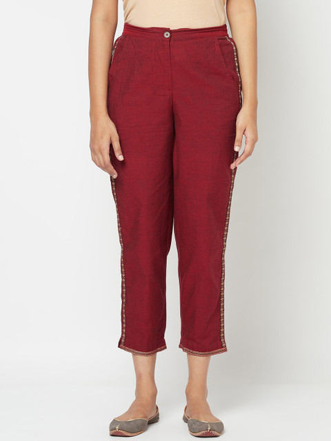

Fabindia Women Maroon Tapered Ankle Ethnic Palazzos