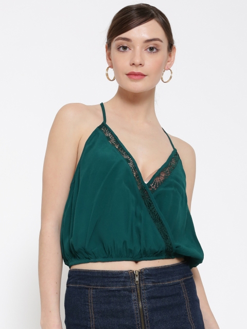 

FOREVER 21 Women Teal Green Lace Detail Crop Top