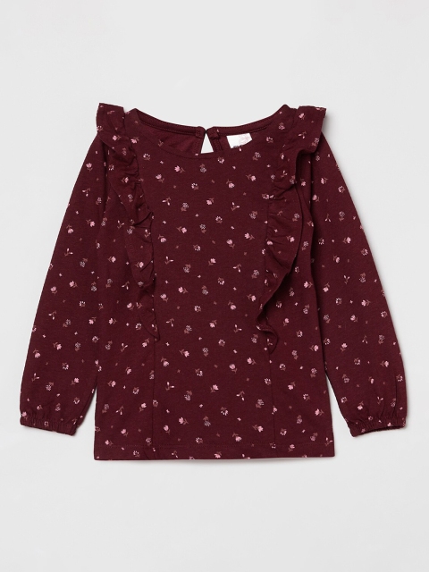 

max Maroon & Pink Floral Ruffles Regular Top