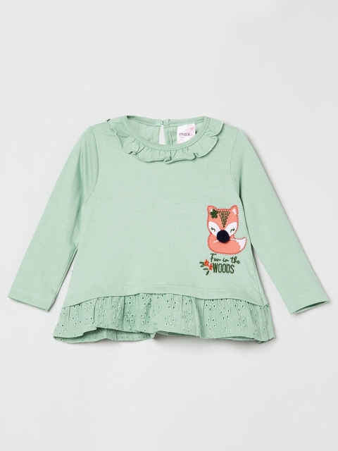 

max Green Embroidered Peter Pan Collar Pure Cotton Regular Top
