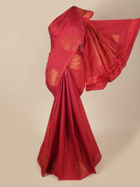 

Pothys Maroon & Gold-Toned Ethnic Motifs Art Silk Saree