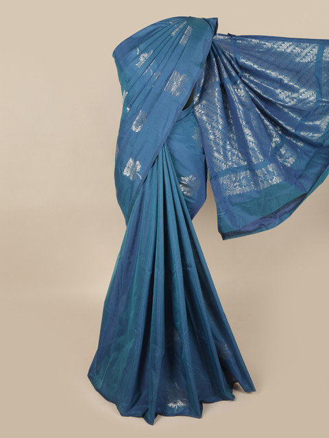

Pothys Blue & Silver-Toned Woven Design Art Silk Saree