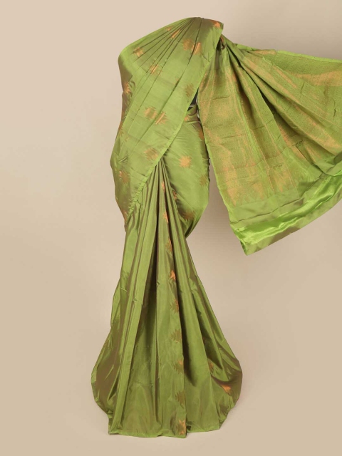 

Pothys Green & Gold-Toned Woven Design Soft Silk Saree
