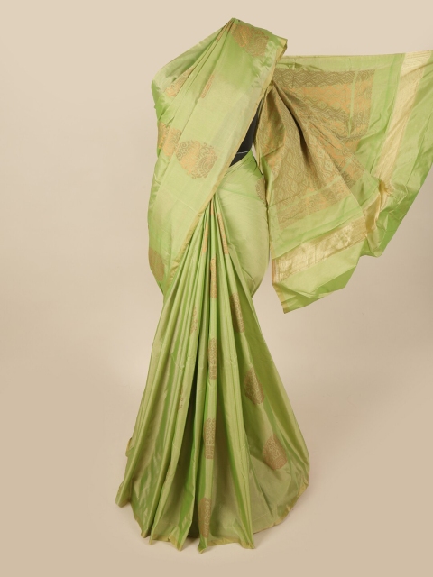 

Pothys Green & Gold-Toned Woven Design Art Silk Saree