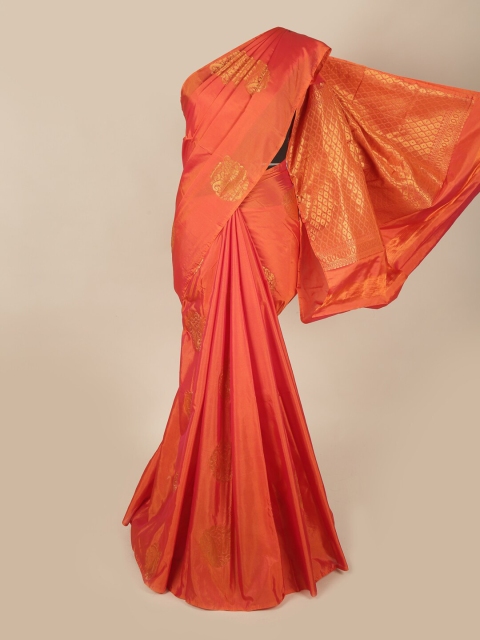 

Pothys Rust & Gold-Toned Floral Art Silk Saree