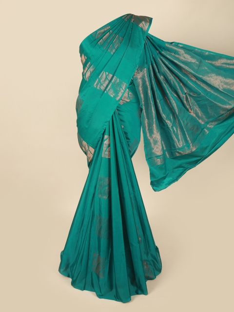 

Pothys Green & Silver-Toned Floral Art Silk Saree