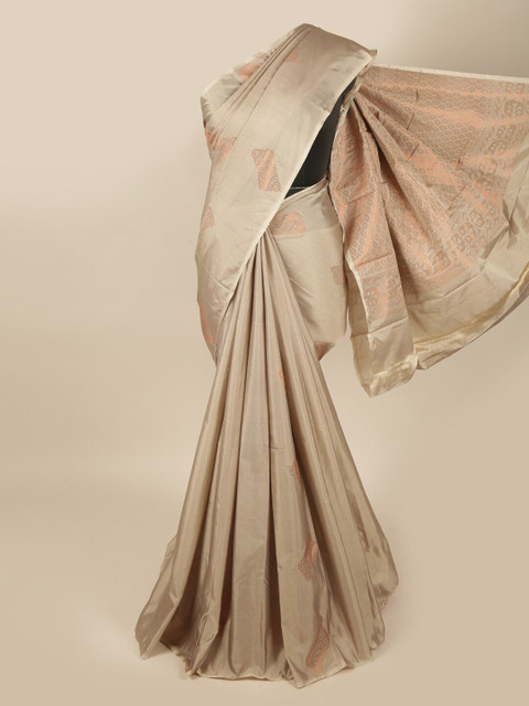 

Pothys Grey & Gold-Toned Woven Design Zari Art Silk Saree