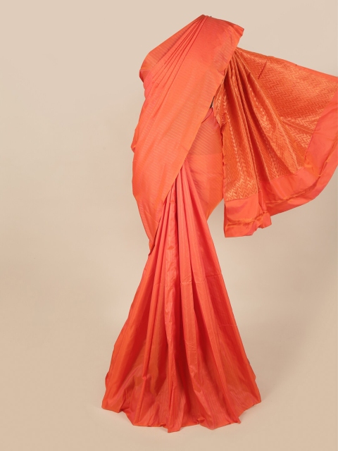 

Pothys Orange & Gold-Toned Striped Soft Silk Saree