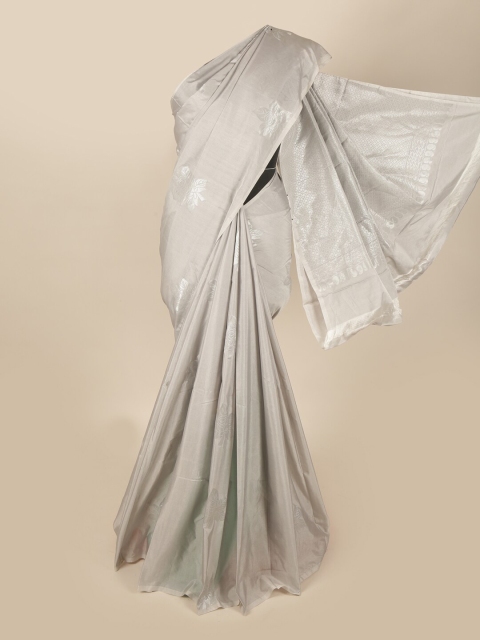

Pothys Grey & Silver-Toned Ethnic Motifs Zari Art Silk Saree