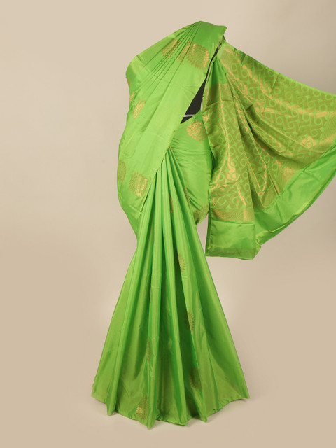 

Pothys Green & Gold-Toned Floral Art Silk Saree