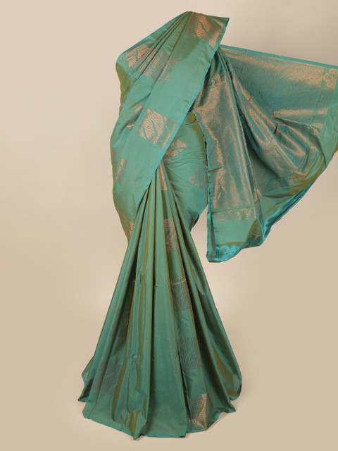 

Pothys Green & Gold-Toned Ethnic Motifs Art Silk Saree