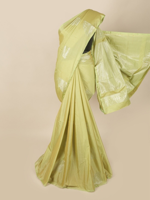 

Pothys Green & Silver-Toned Woven Design Soft Silk Saree