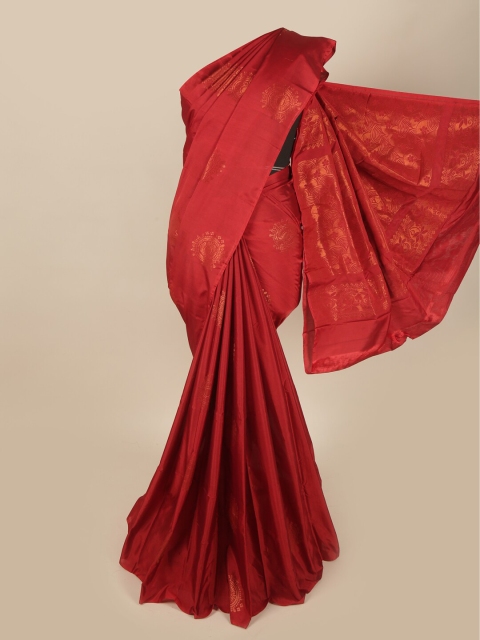 

Pothys Maroon & Gold-Toned Floral Art Silk Saree