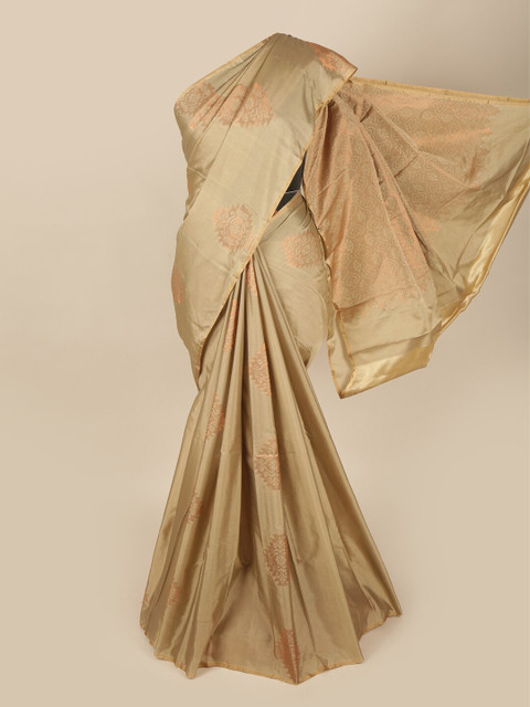 

Pothys Cream-Coloured & Rose Gold Floral Art Silk Saree