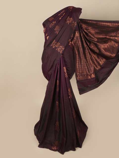 

Pothys Burgundy & Gold-Toned Woven Design Soft Silk Saree