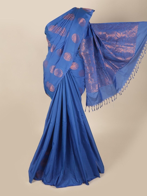 

Pothys Blue & Gold-Toned Floral Art Silk Saree