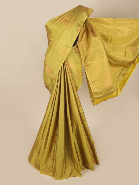 

Pothys Green & Gold-Toned Ethnic Motifs Art Silk Saree