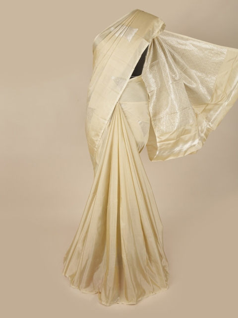 

Pothys Cream-Coloured & Silver-Toned Art Silk Saree