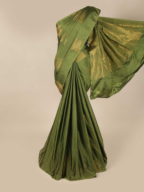 

Pothys Green & Gold-Toned Floral Art Silk Saree