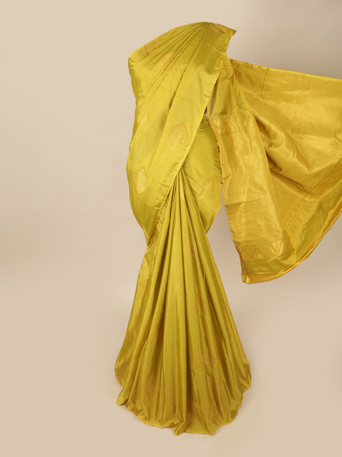 

Pothys Green & Gold-Toned Floral Art Silk Saree