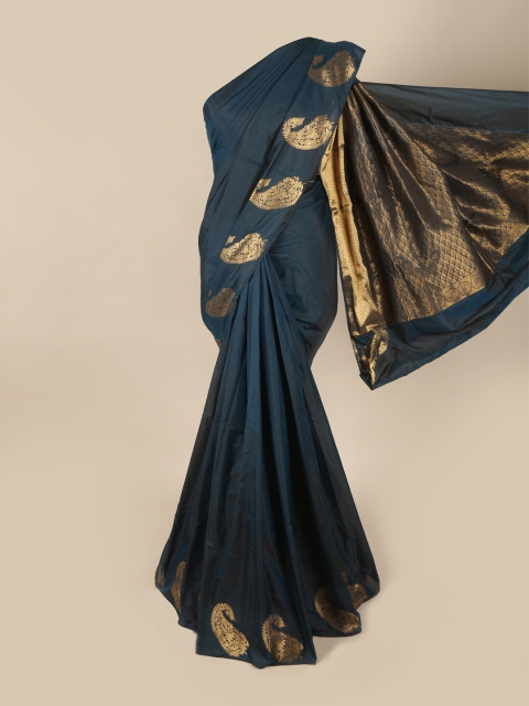 

Pothys Blue & Gold-Toned Paisley Art Silk Saree