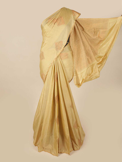 

Pothys Gold-Toned & Cream-Coloured Woven Design Art Silk Saree