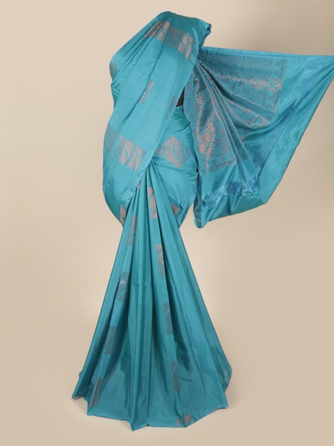 

Pothys Turquoise Blue & Rose Gold Ethnic Motifs Zari Art Silk Saree