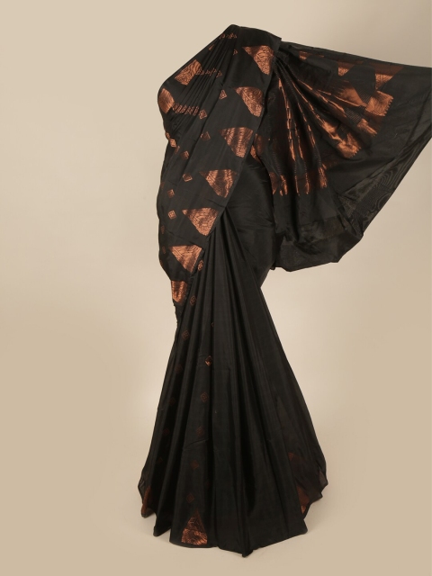 

Pothys Black & Copper-Toned Zari Art Silk Saree