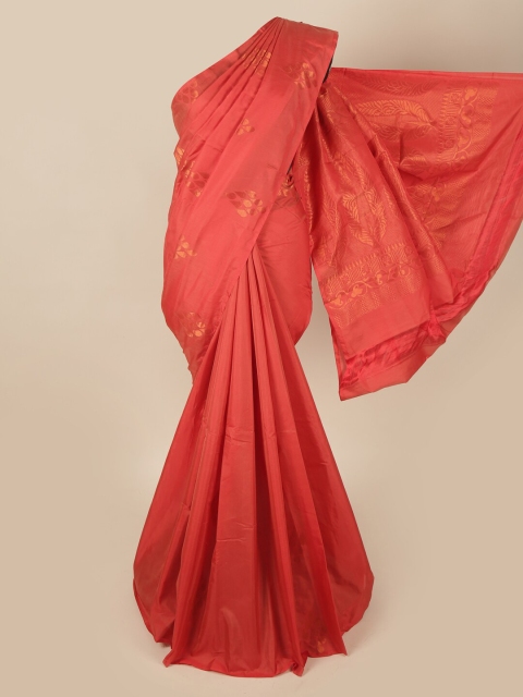 

Pothys Coral & Gold-Coloured Ethnic Motifs Zari Art Silk Saree