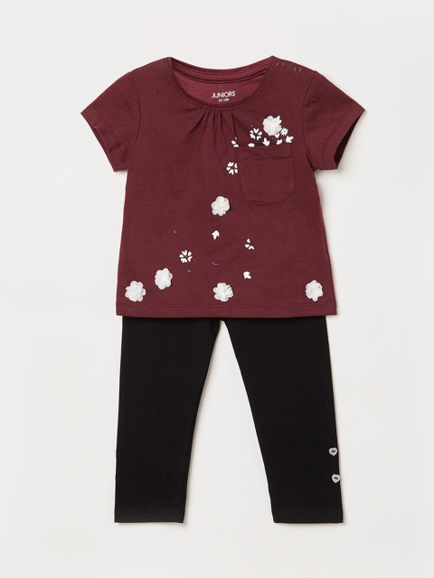 

Juniors by Lifestyle Girls Maroon & Black Printed Top with Leggings
