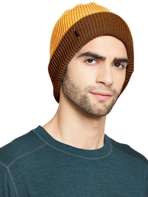 

Kosha Men Men Mustard & Brown Pure Merino Wool Reversible Beanie