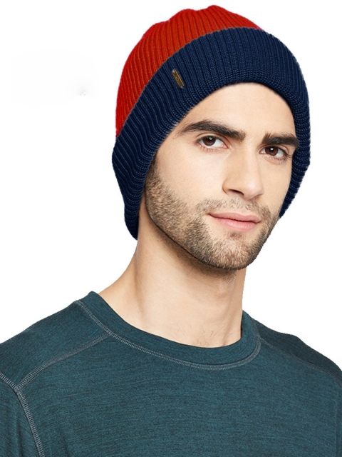 

Kosha Men Men Red & Navy Pure Merino Wool Reversible Beanie