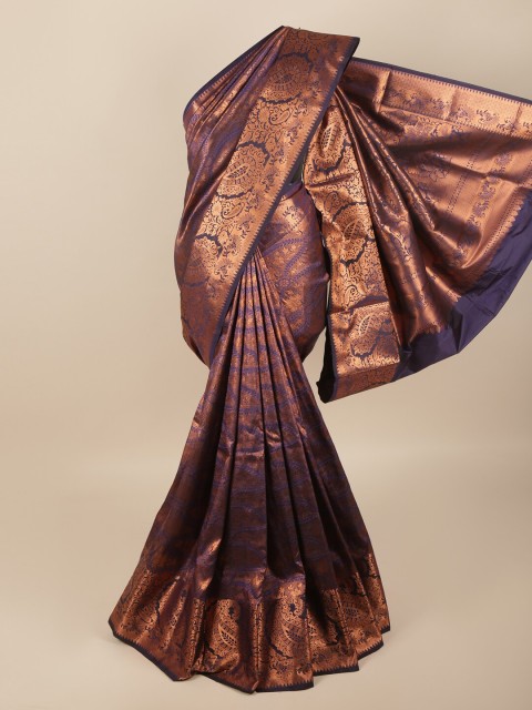 

Pothys Blue & Rose Gold Floral Art Silk Saree