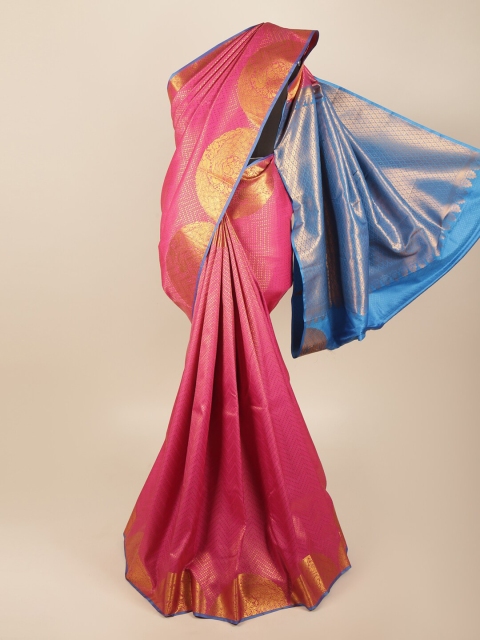 

Pothys Pink & Blue Floral Art Silk Saree