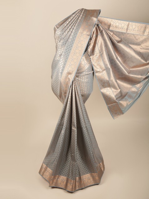 

Pothys Grey & Rose Gold Floral Zari Art Silk Saree