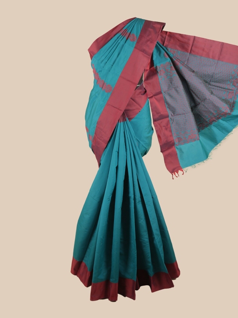 

Pothys Teal Blue & Maroon Ethnic Motifs Silk Cotton Saree