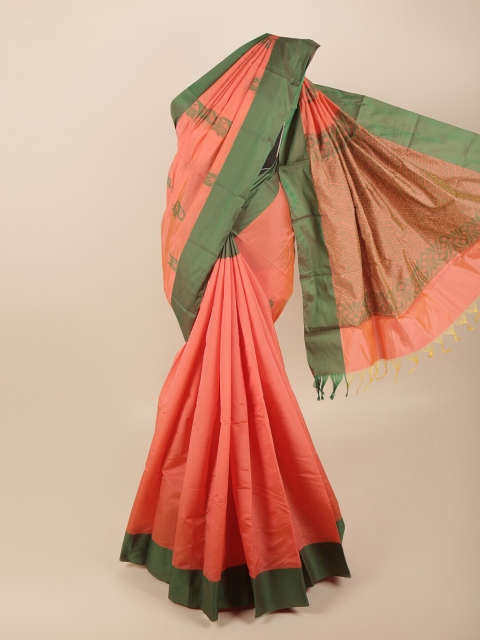 

Pothys Peach-Coloured & Green Ethnic Motifs Silk Cotton Saree