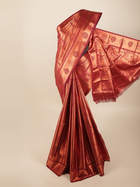 

Pothys Maroon & Gold-Toned Ethnic Motifs Art Silk Saree