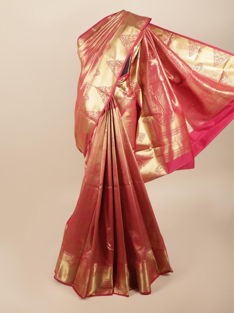 

Pothys Pink & Gold-Toned Ethnic Motifs Zari Art Silk Saree