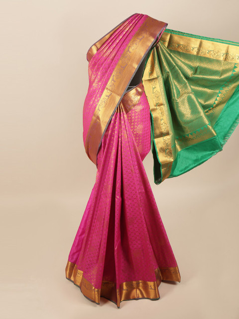 

Pothys Pink & Green Woven Design Zari Art Silk Saree