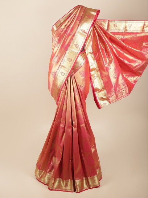 

Pothys Pink & Gold-Toned Woven Design Art Silk Saree