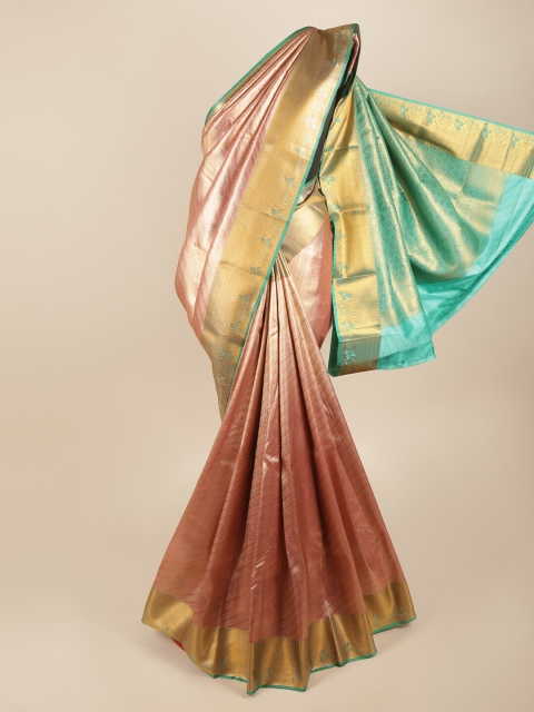 

Pothys Peach-Coloured & Turquoise Blue Woven Design Zari Art Silk Saree