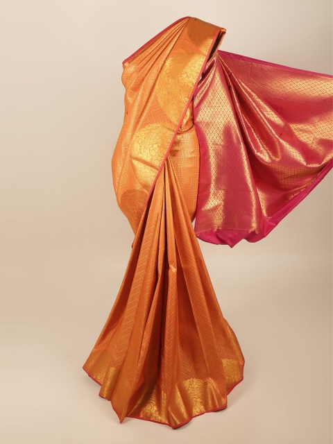 

Pothys Orange & Gold-Toned Floral Art Silk Saree