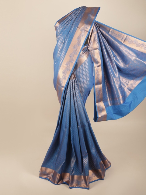 

Pothys Blue & Gold-Toned Ethnic Motifs Zari Art Silk Saree