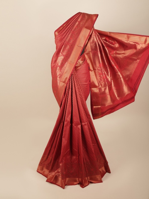 

Pothys Red & Gold-Toned Floral Art Silk Saree