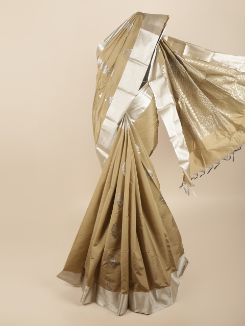 

Pothys Tan & Silver Ethnic Motifs Zari Silk Cotton Saree