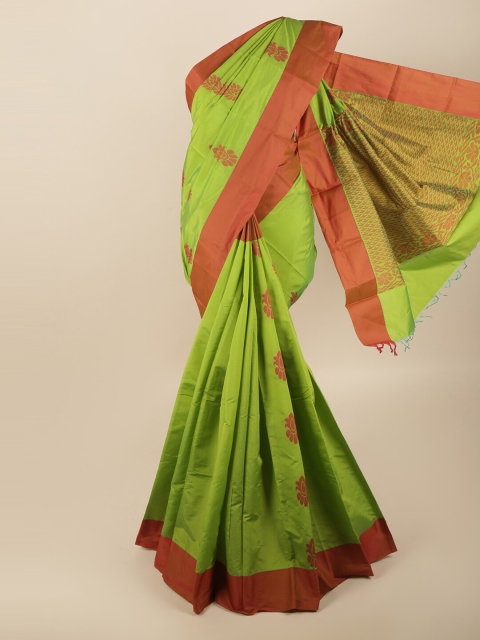 

Pothys Green & Coral Floral Zari Silk Cotton Saree