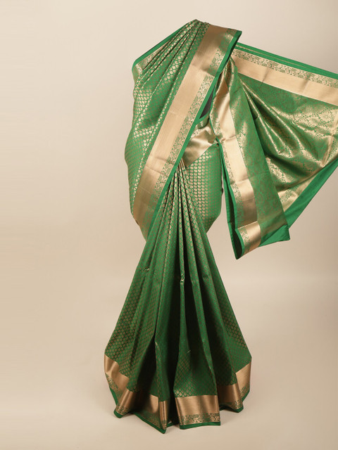 

Pothys Green & Gold-Toned Woven Design Art Silk Saree