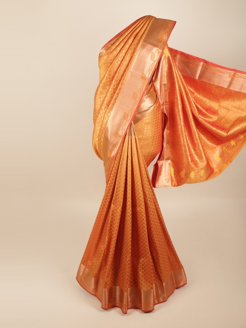 

Pothys Orange & Gold-Toned Floral Art Silk Saree