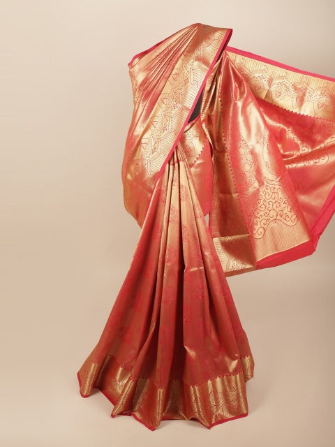 

Pothys Pink & Gold-Toned Ethnic Motifs Zari Art Silk Saree